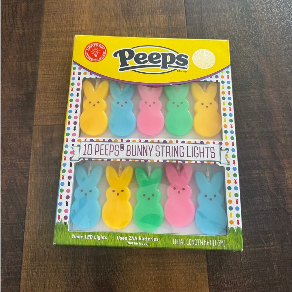 New Peeps Bunny String Lights Easter LED Decor 10 Count Battery Operated